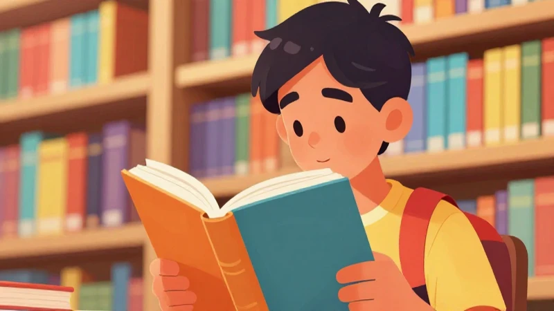 Estudiante estudia con libros en colores cálidos