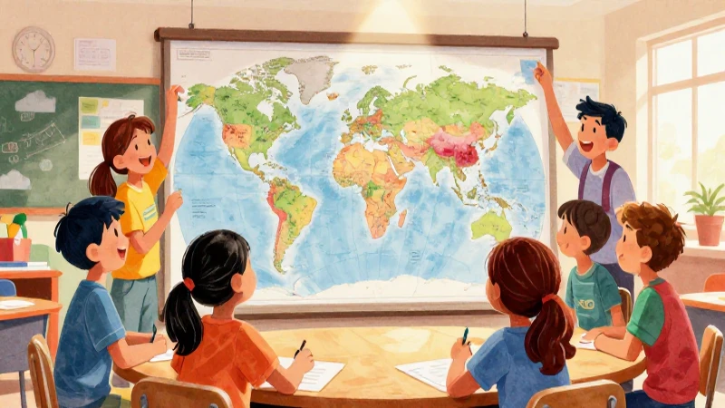 Aula vibrante: estudiantes colaboran en un mapa