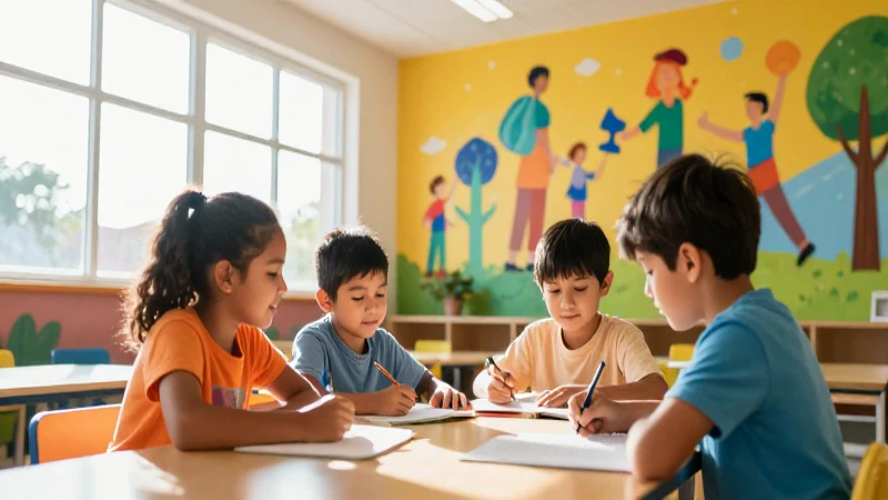 Niños aprenden juntos en centro vibrante