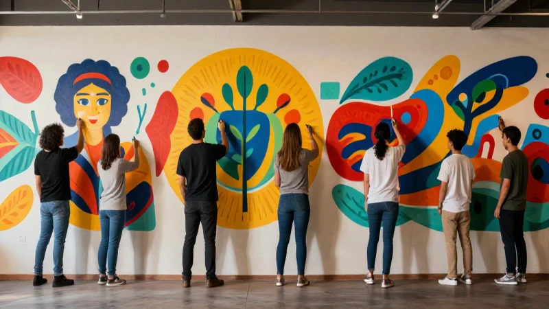 Vecinos crean un mural vibrante y profesional