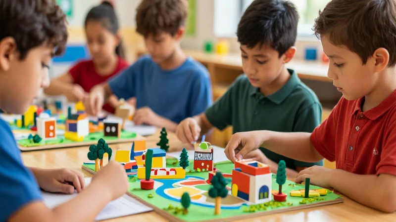 Niños construyen una maqueta colorida y dinámica