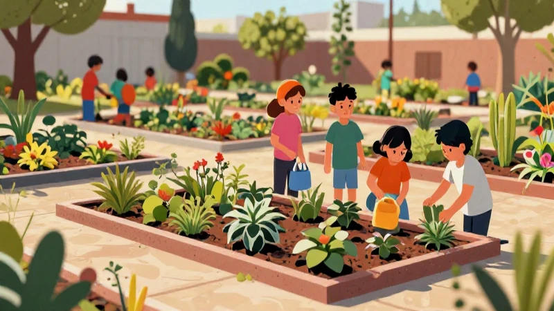 Jardín infantil mexicano, vibrante y colorido