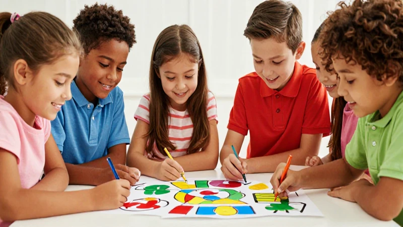Niños colaboran en arte comunitario vibrante
