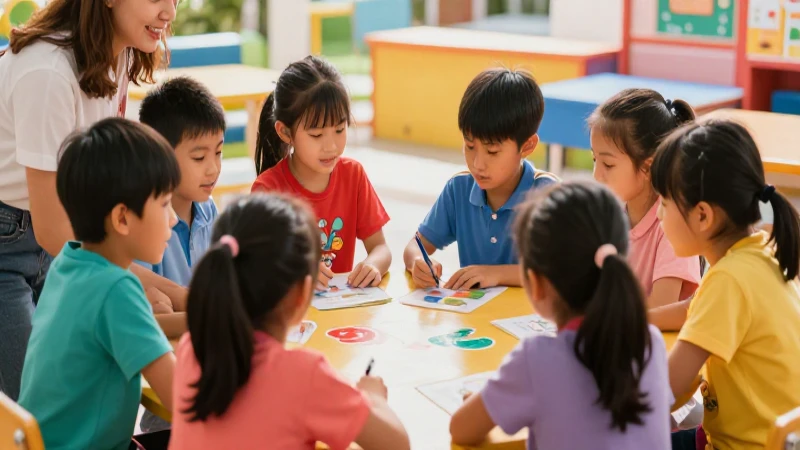 Niños aprenden alegremente al aire libre
