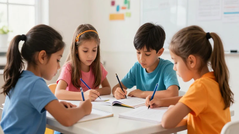 Niños aprendiendo juntos en ilustración académica brillante