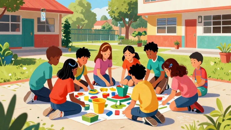 Niños colaboran en un proyecto escolar alegre