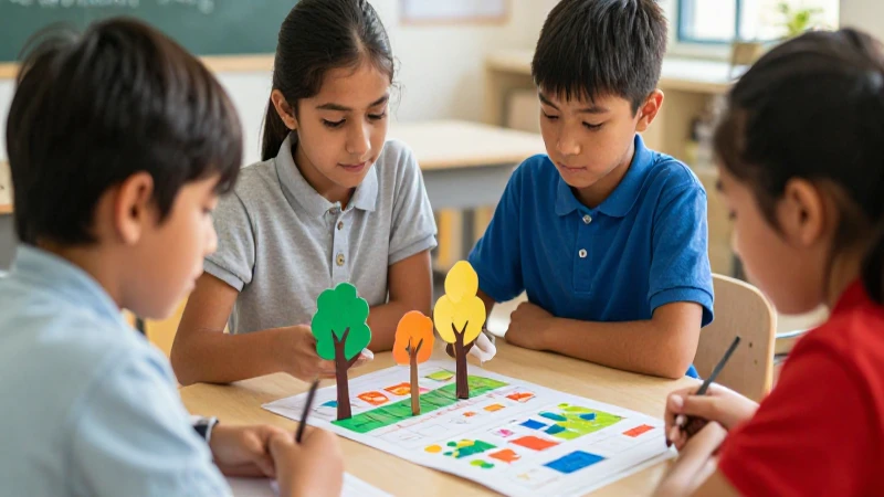 Niños crean un modelo comunitario colorido