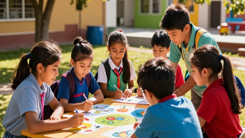 Niños aprenden juntos al aire libre