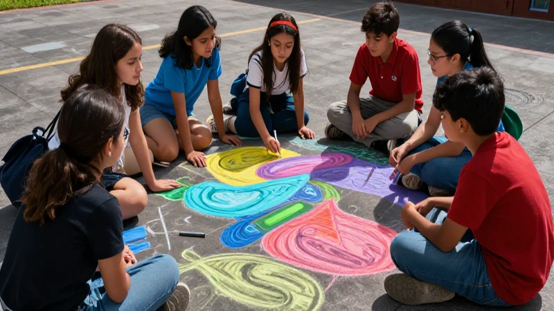 Niños aprenden y colaboran con arte vibrante