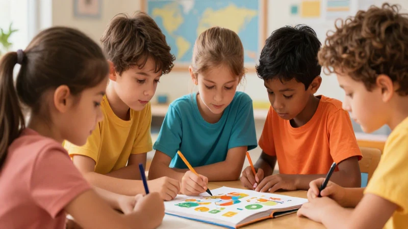 Niños aprenden colaborando en un proyecto colorido