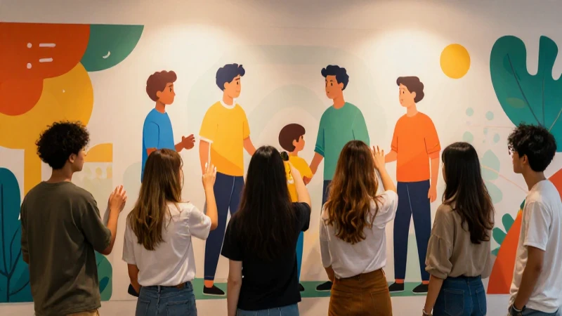 Mural vibrante e inclusivo con iluminación cálida