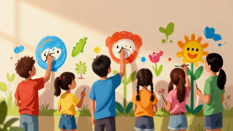 Niños pintan murales con alegría y color