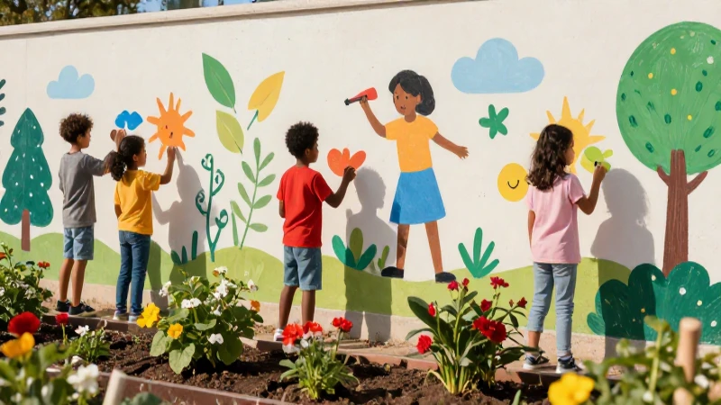 Ilustración vibrante y educativa de comunidad activa