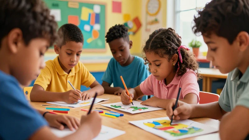 Niños diversos aprenden con arte vibrante