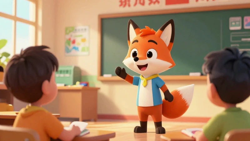 Zorro simpático enseña en un aula vibrante