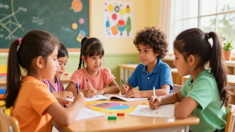 Ilustración alegre y vibrante sobre niños aprendiendo