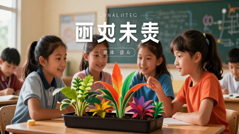 Estudiantes observan plantas con iluminación dramática
