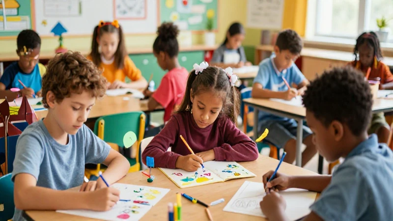 Proyectos de aula Sexto grado de Primaria (2025-2026) 25 Aula llena de niños trabajando creativamente