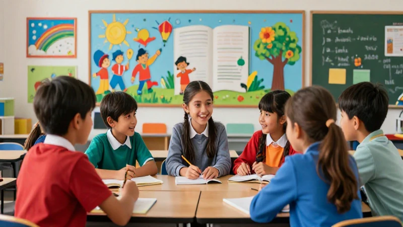 Proyectos de aula Sexto grado de Primaria (2025-2026) 26 Alumnos colaboran alegres en clase colorida