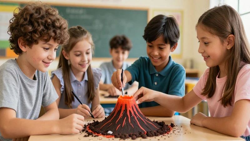 Proyectos de aula Sexto grado de Primaria (2025-2026) 24 Estudiantes construyen un volcán en clase
