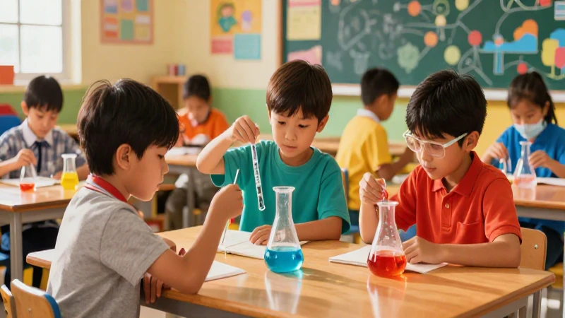 Aula vibrante con niños y ciencia