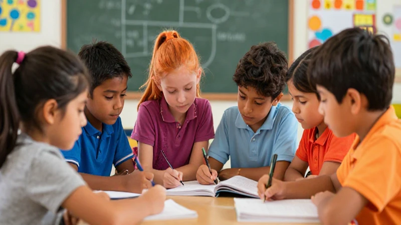 Niños diversos aprenden colaborativamente en colores vivos
