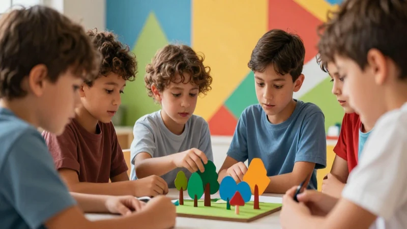 Niños crean un diorama colorido y dinámico