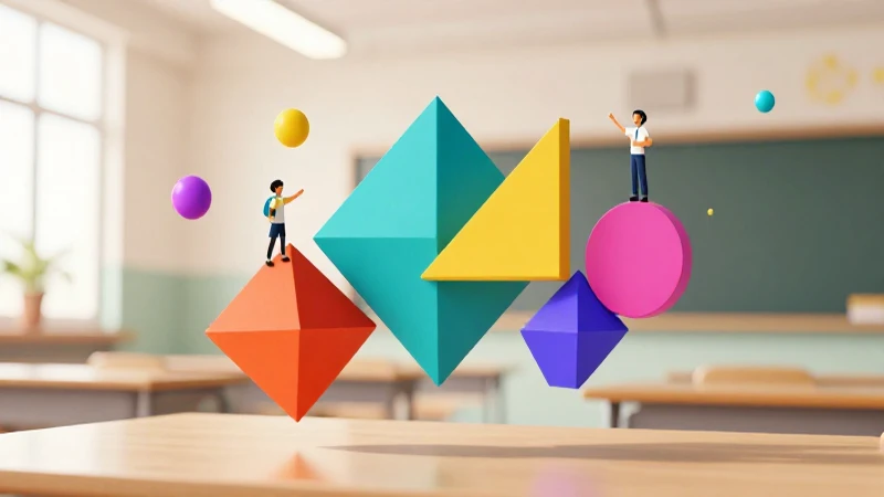 Ilustración vibrante y didáctica con figuras flotantes
