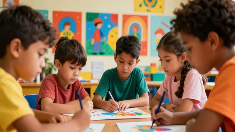 Aula vibrante: niños colaboran creativamente