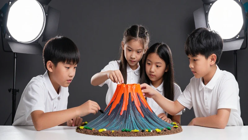 Estudiantes construyen un volcán en miniatura