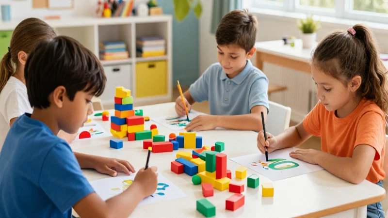 Niños pintan juntos en vibrante ilustración educativa
