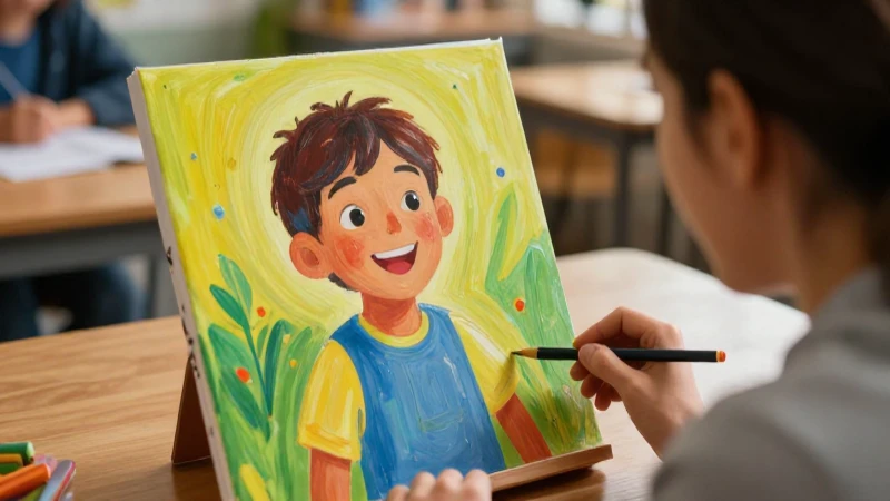 Niño feliz pinta con su padre
