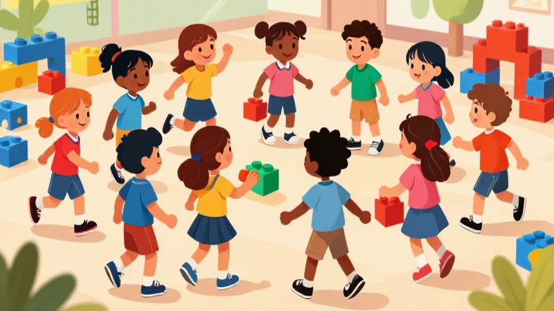 Proyectos escolares Sexto grado de Primaria 2025-2026 19 Ilustración vibrante y diversa de niños jugando bloques