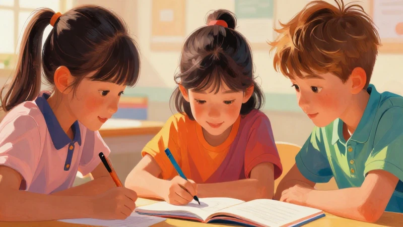 Proyectos escolares Tercer grado de Primaria (2025-2026) 22 Niños aprenden juntos en ilustración colorida