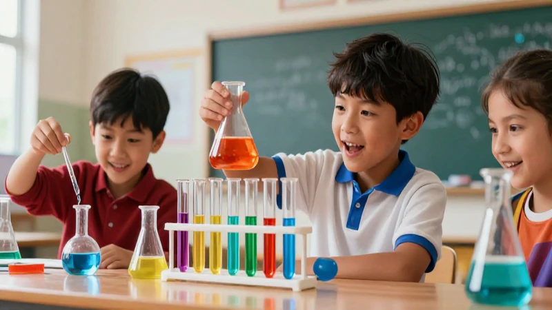 Proyectos escolares Tercer grado de Primaria (2025-2026) 23 Niños emocionados exploran ciencia con colores vibrantes