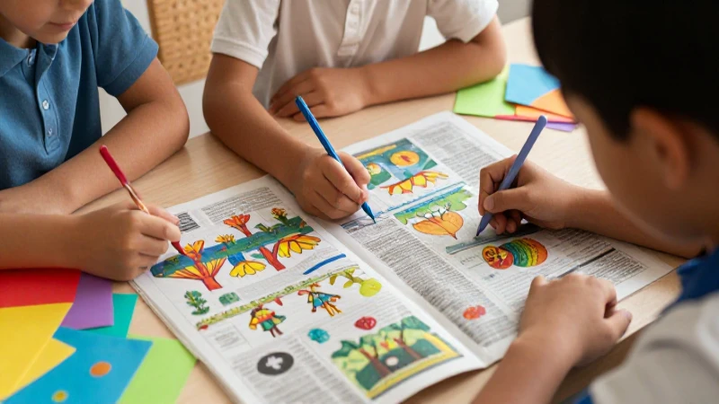 Proyectos escolares Tercer grado de Primaria (2025-2026) 24 Niños colaboran en un periódico colorido