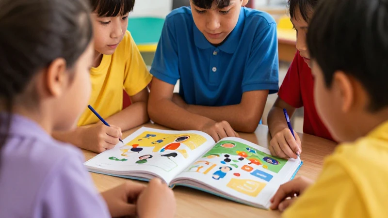 Proyectos escolares Tercer grado de Primaria (2025-2026) 27 Niños estudian juntos, libro abierto y vibrante