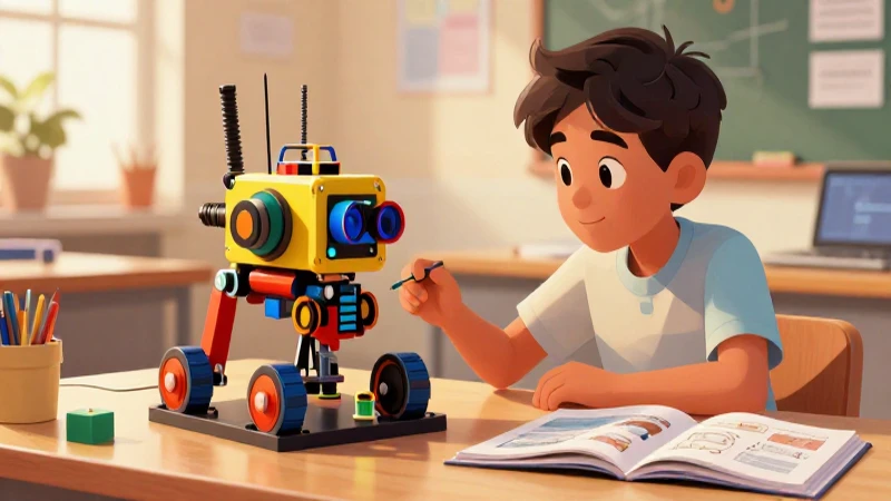 Ilustración vibrante sobre robótica y educación moderna
