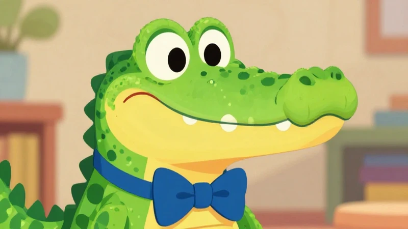 Cocodrilo sonriente con corbatita, alegre y brillante
