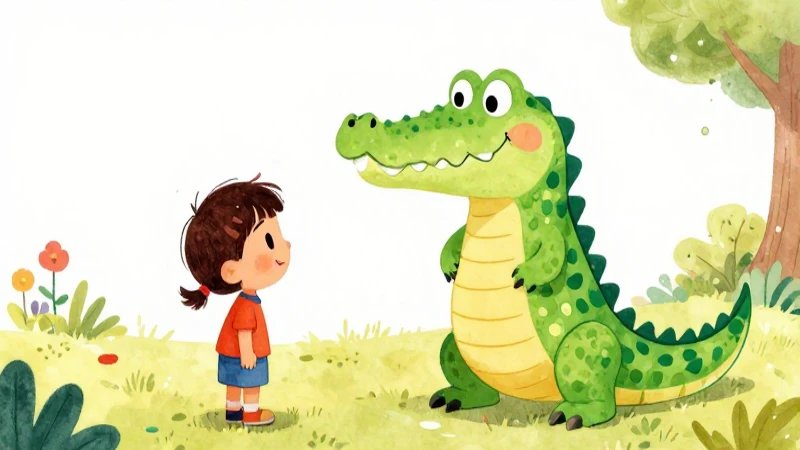 Un cocodrilo amable enseña modales a un niño