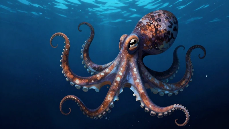 Pulpo camuflado en ilustración marina vibrante