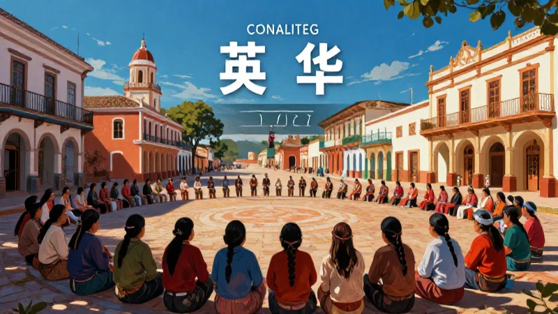 Plaza colonial captura reunión indígena vibrante