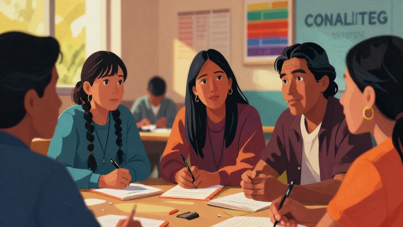 Comunidad indígena: ilustración académica con dramatismo