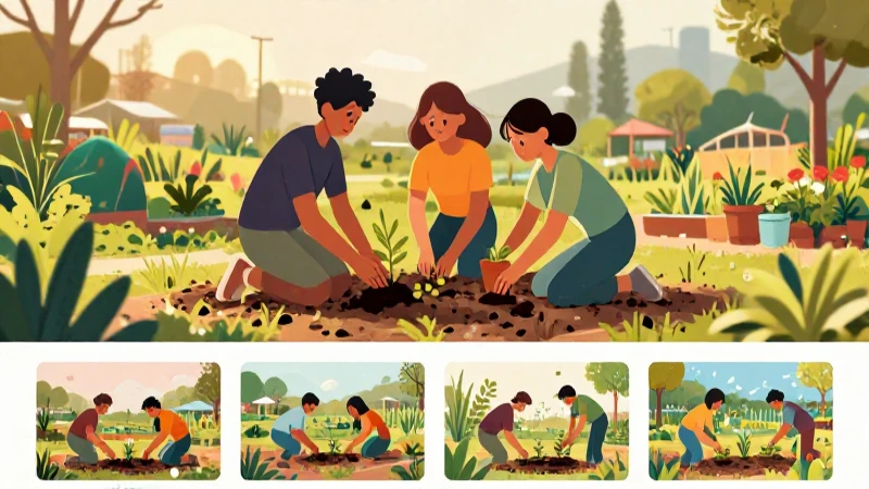 Jardín comunitario vibrante e ilustrado profesionalmente
