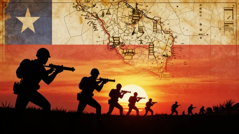 Soldado chileno lucha al atardecer, estilo educativo