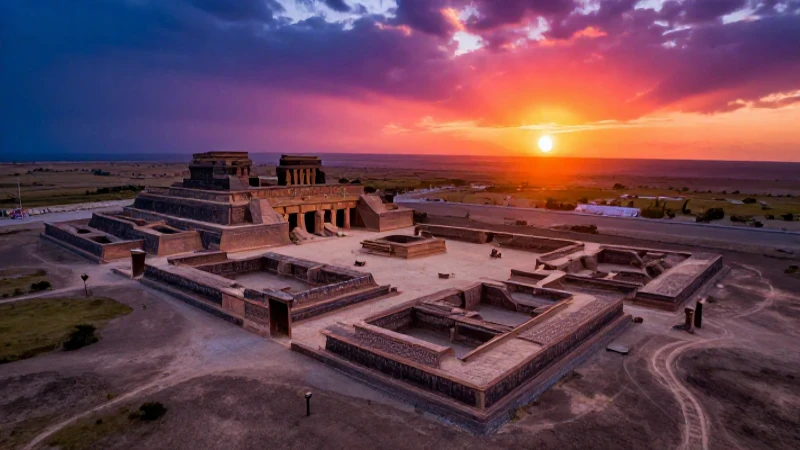 Ruinas atacameñas al atardecer, ilustración educativa