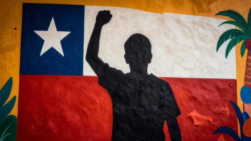 Silueta protesta chilena con arte vibrante