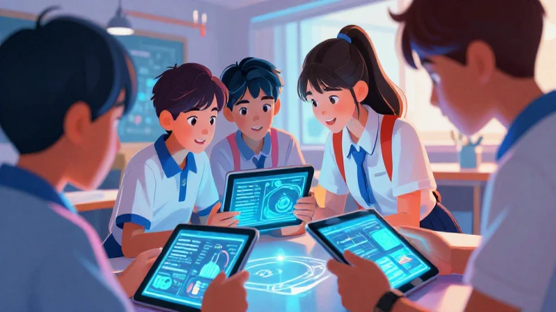 Ilustración vibrante muestra ciencia explorada por estudiantes