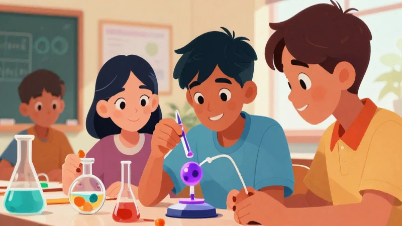 Estudiantes observan ciencia en colores vibrantes