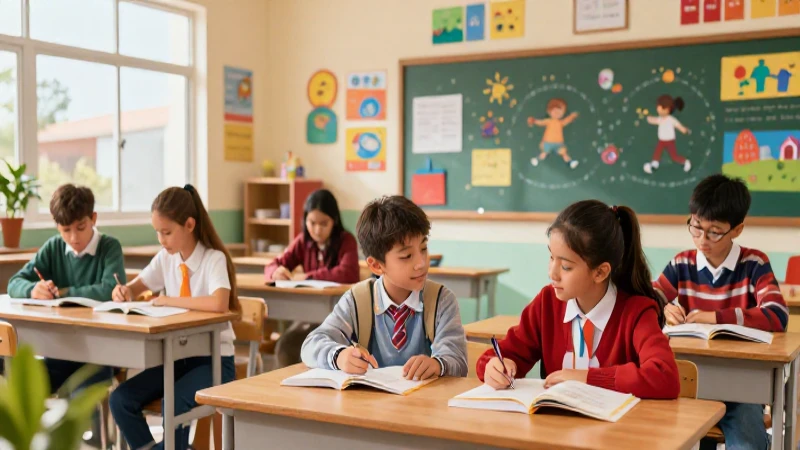 Aula vibrante con estudiantes curiosos aprendiendo
